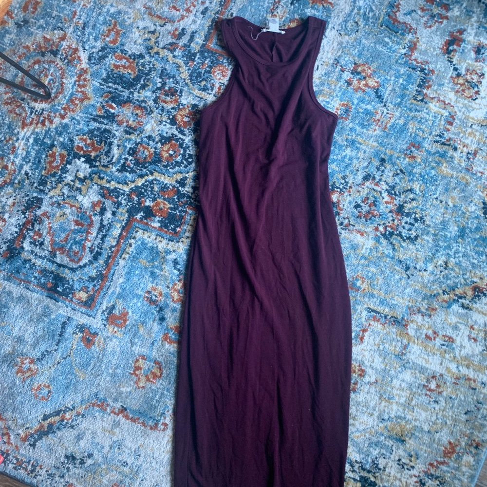 Wine Slim Fitting Midi Dress